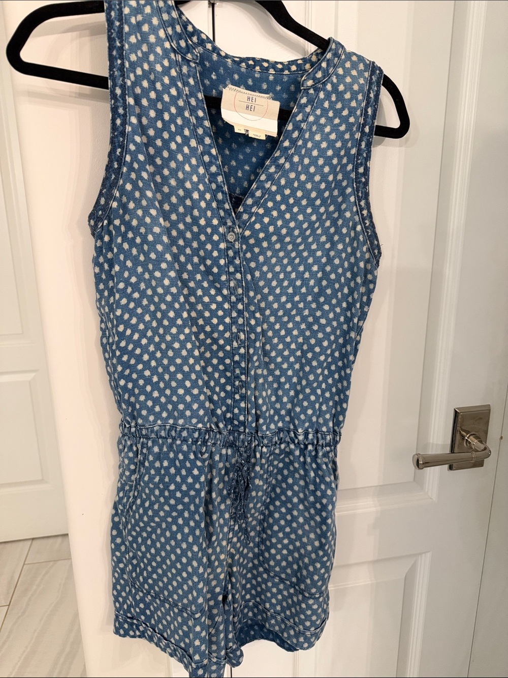 Hei Hei Anthropologie Blue Dot Print Sleeveless One-Piece Romper